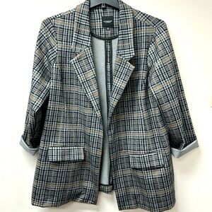 Liverpool Women Pluz Size Plaid Blazer in Black, Gray, and Tan - 2X - EUC